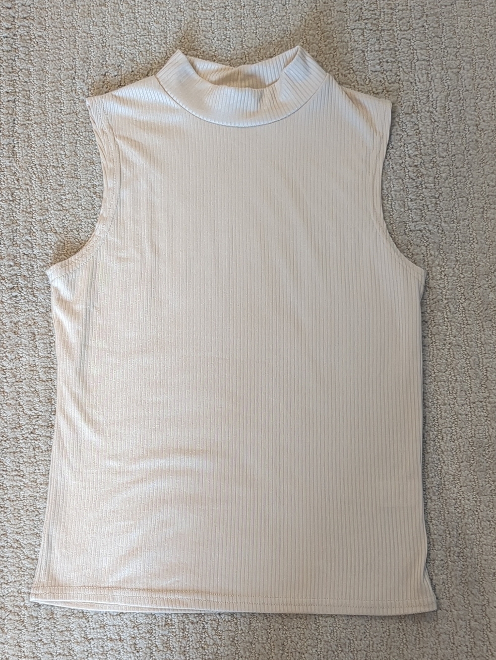 Brit & Bri Cream Ribbed Mock Neck Sleeveless Tank Top | Women's Size S